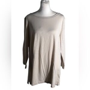 Belle By Kim Gravel beige 3/4 sleeve tunic top Sz Large